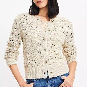 LOFT Shimmer Pointelle Cardigan, Size XS, NWT